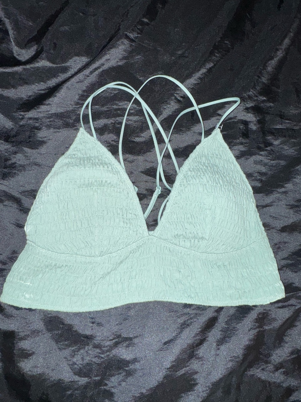 PINK Victoria’s Secret Aqua Smocked Triangle Strappy Bikini Swim Top XL NWT